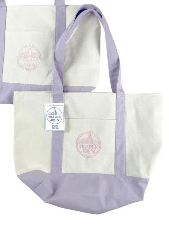 Viral Trader Joe's Large Purple Pastel Cotton Tote Bag - Set of 2 - Picture 2 of 5